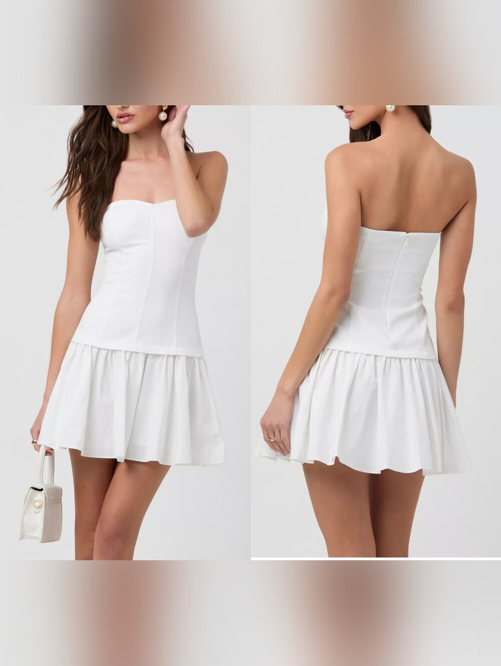 ASTR The Label Strapless Mixed Media Drop Waist Mini Dress White